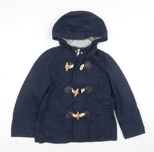 United Colors of Benetton Boys Blue Hooded Duffle Coat Size 6 Years