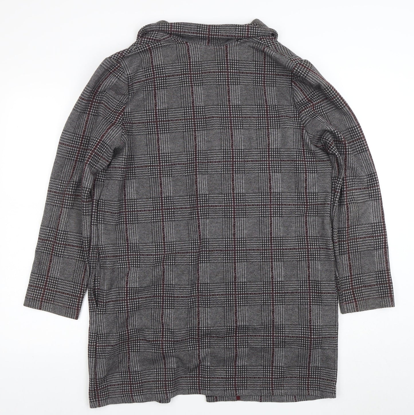 Marks and Spencer Women Grey Check Coatigan Size 14 Collared Mid-Length