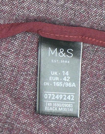 Marks and Spencer Women Grey Check Coatigan Size 14 Collared Mid-Length