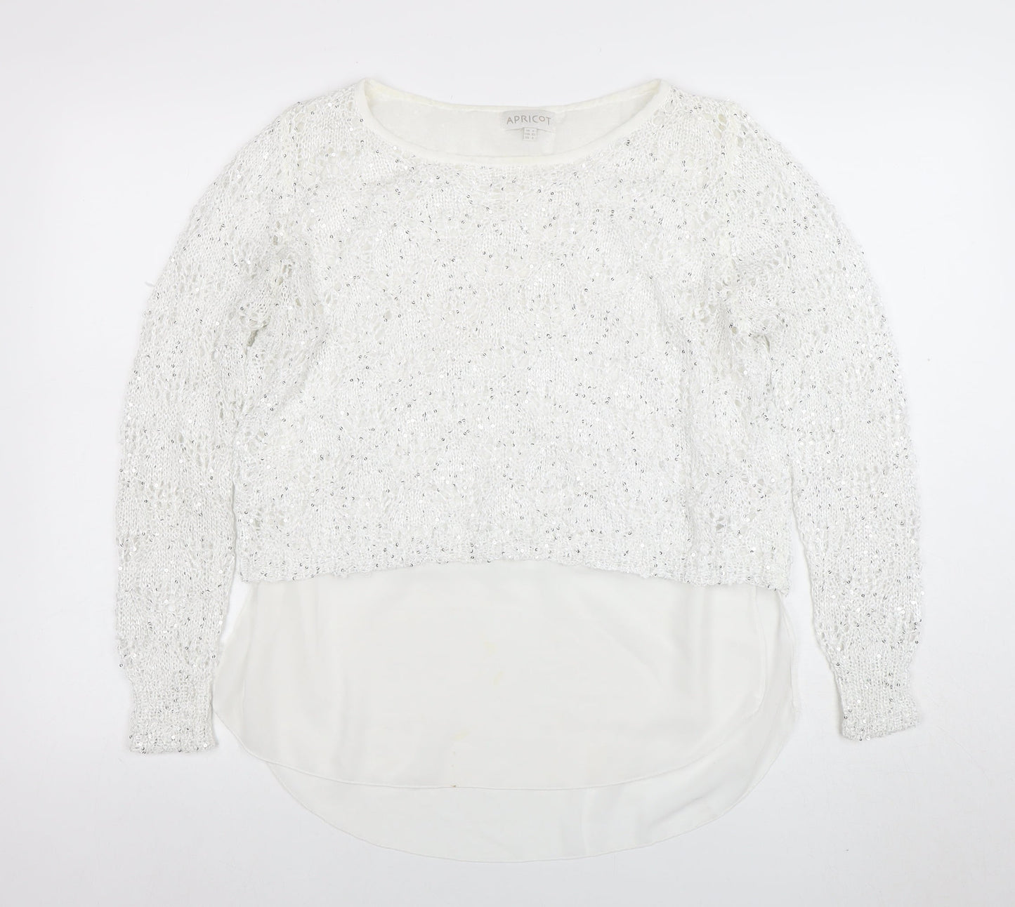 Apricot Women White Sequin Knit Long Sleeve Jumper XS