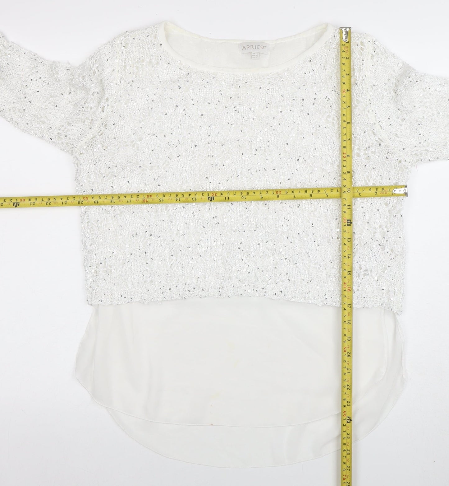 Apricot Women White Sequin Knit Long Sleeve Jumper XS