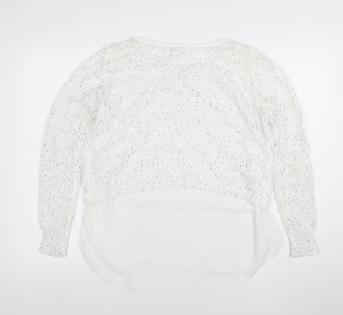 Apricot Women White Sequin Knit Long Sleeve Jumper XS