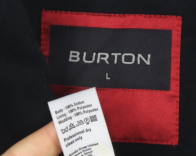 Burton Men's Black Cotton Lined Mid-Length Overcoat Size L
