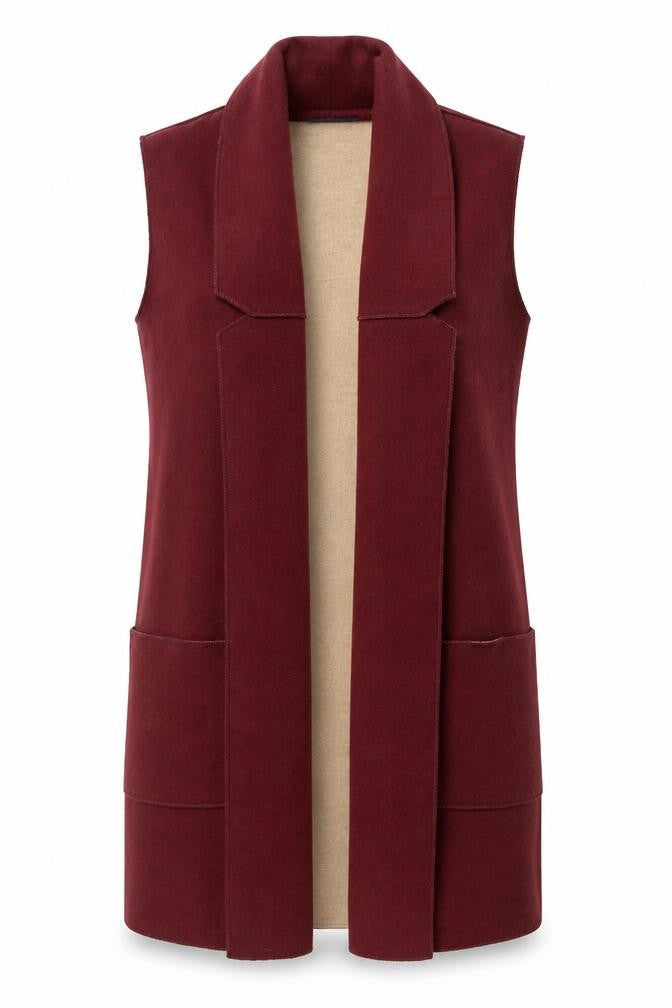 Marks and Spencer Women Burgundy Sleeveless Open Vest Medium