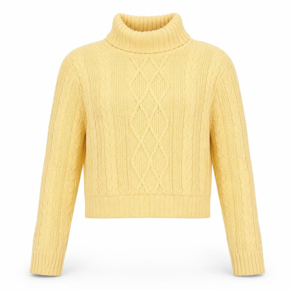 Jeanne Pierre Women’s Yellow Roll Neck Cable-Knit Jumper M