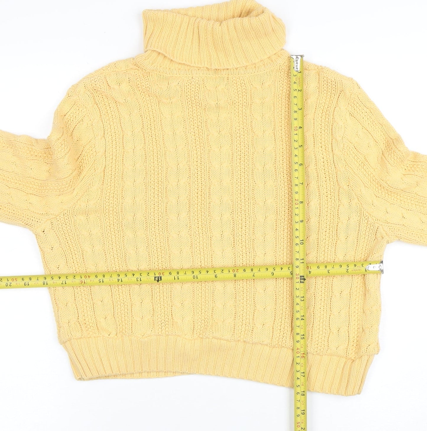 Jeanne Pierre Women’s Yellow Roll Neck Cable-Knit Jumper M