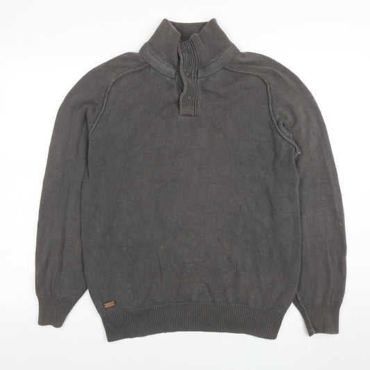 Rochas John Rocha Men’s Grey Cotton 1/4 Zip High Neck Jumper M