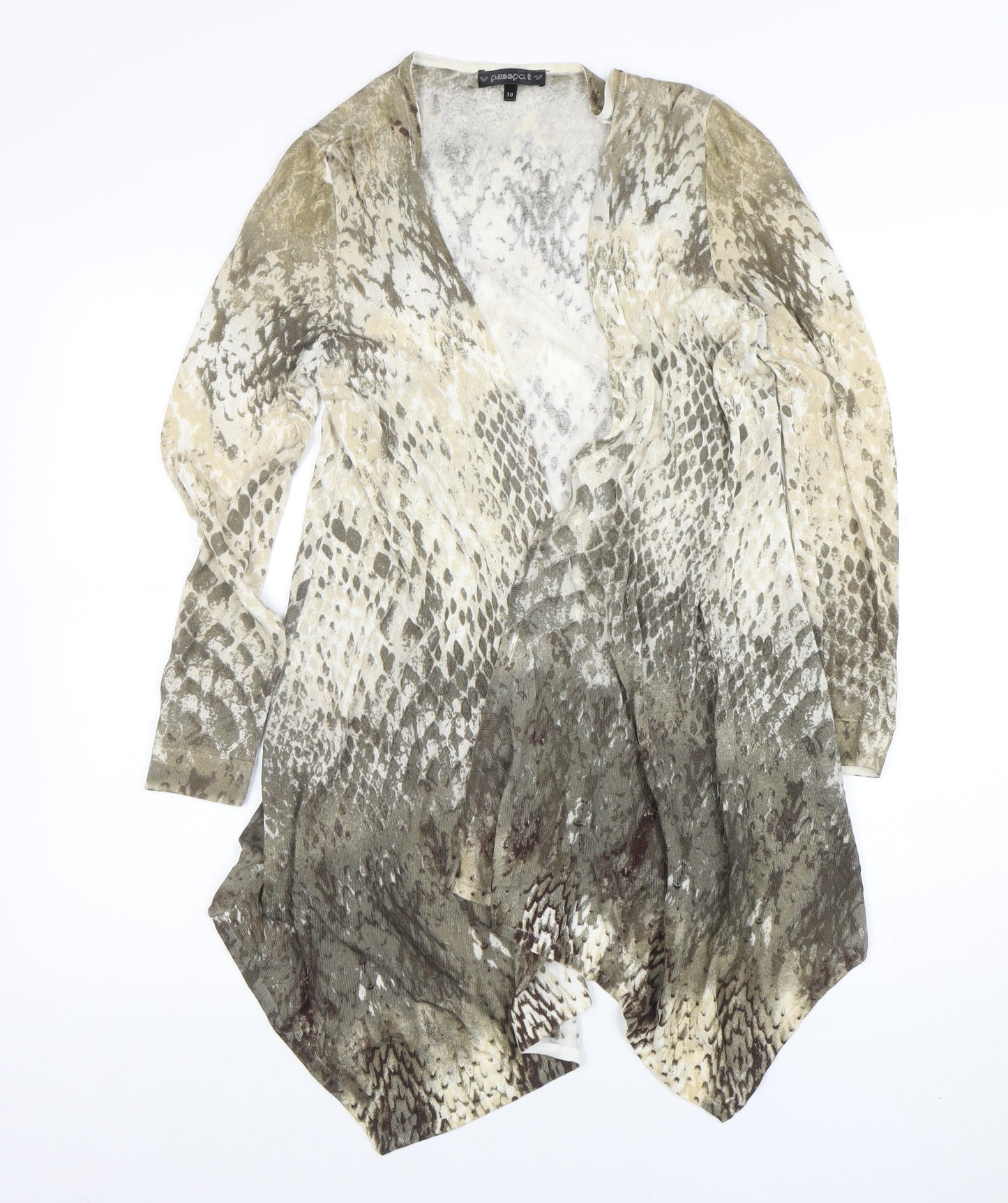 Passport Women’s Beige Snake Print Cardigan Size 10 Viscose Blend