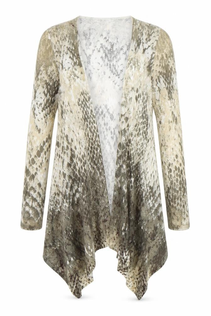Passport Women’s Beige Snake Print Cardigan Size 10 Viscose Blend