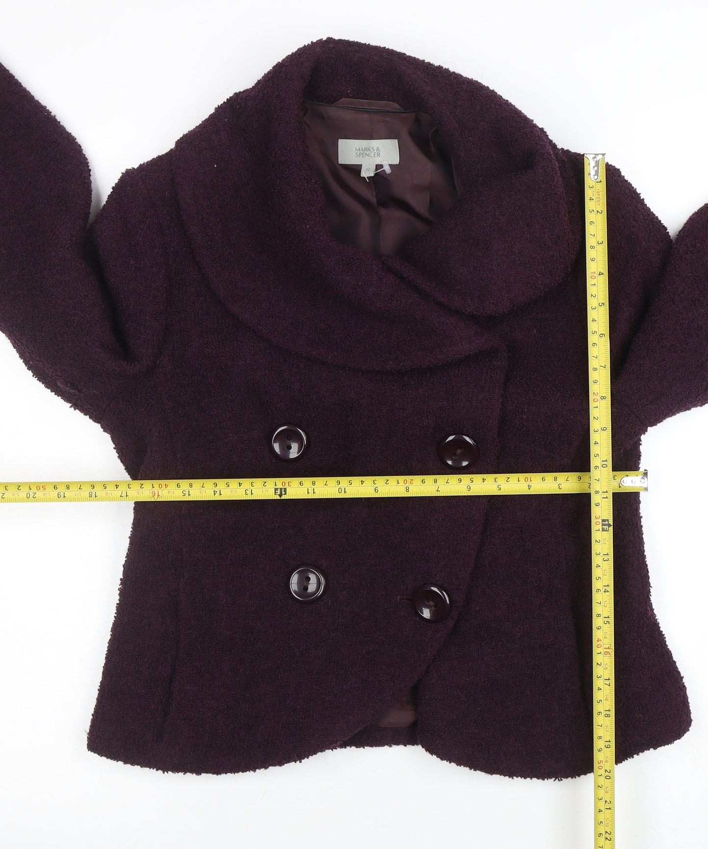Marks and Spencer Women's Purple Wool Pea Coat Jacket Size 12