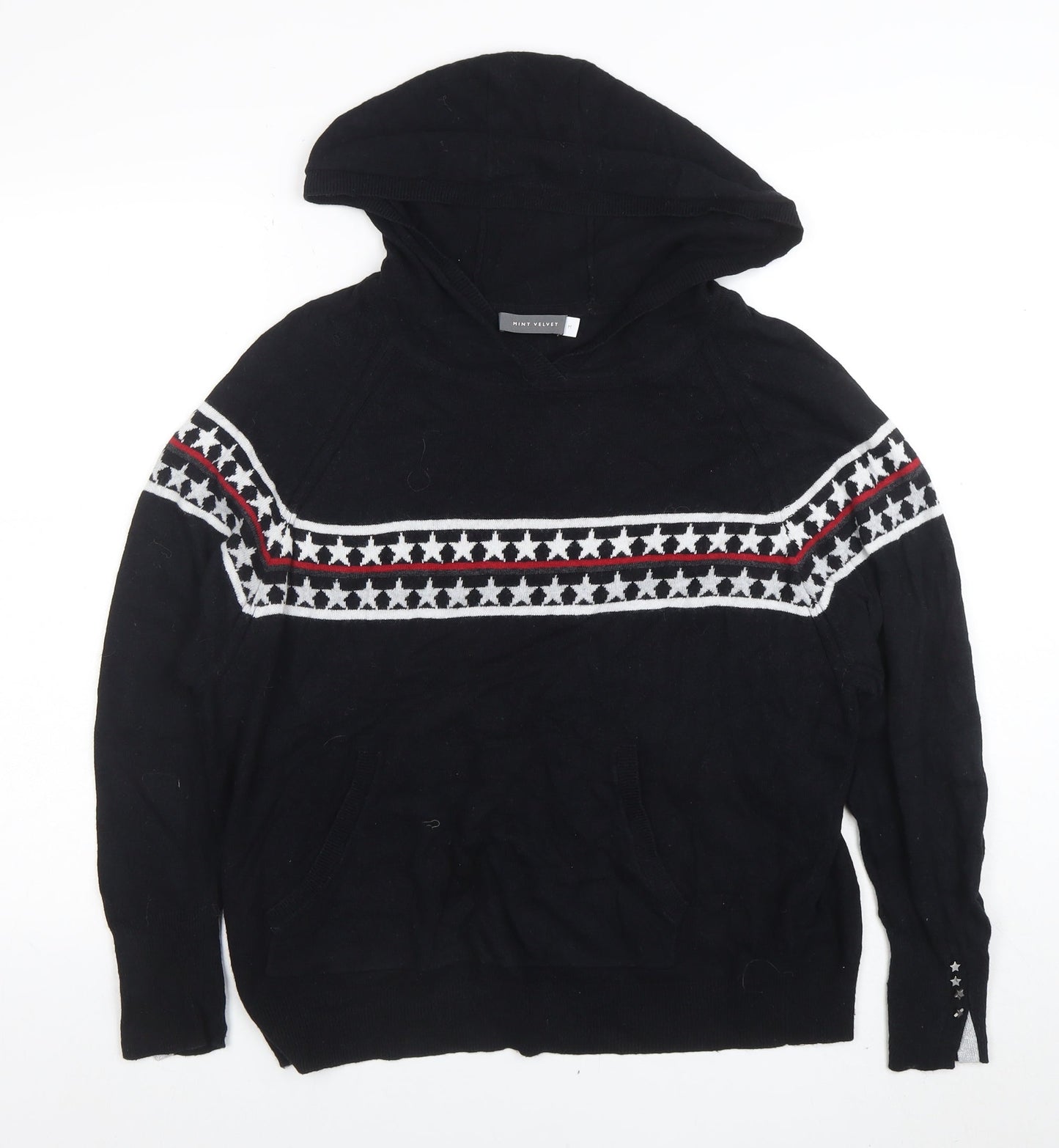 Mint Velvet Women Black Star Knit Hooded Jumper Medium