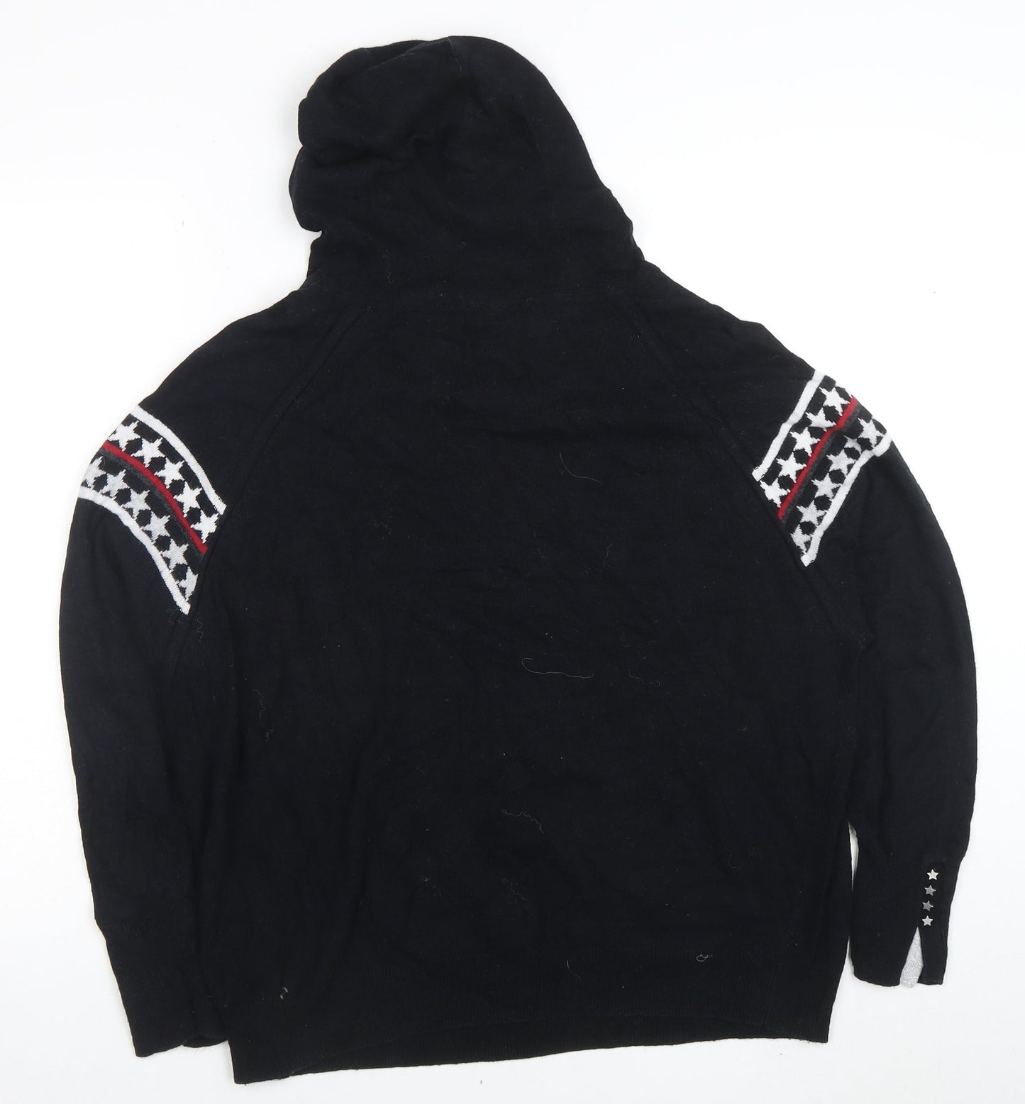 Mint Velvet Women Black Star Knit Hooded Jumper Medium