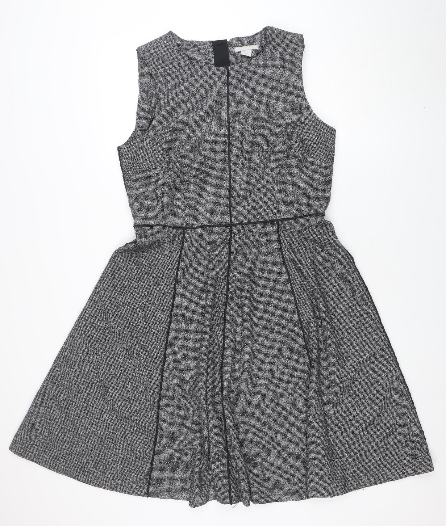 H&M Women Grey Tweed Fit & Flare Sleeveless Dress Size 14