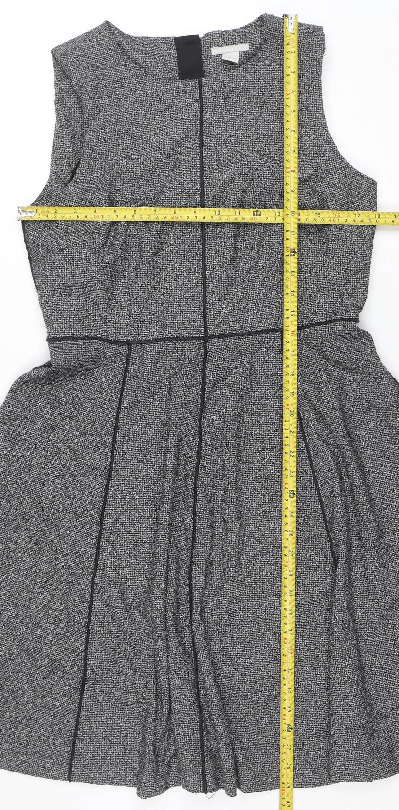 H&M Women Grey Tweed Fit & Flare Sleeveless Dress Size 14
