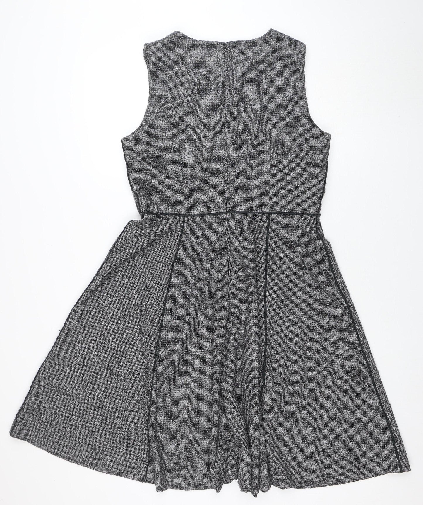 H&M Women Grey Tweed Fit & Flare Sleeveless Dress Size 14