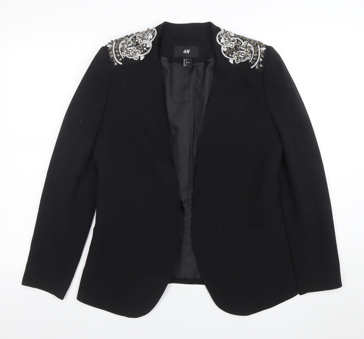 H&M Women's Black Embellished Tuxedo Blazer Size 10