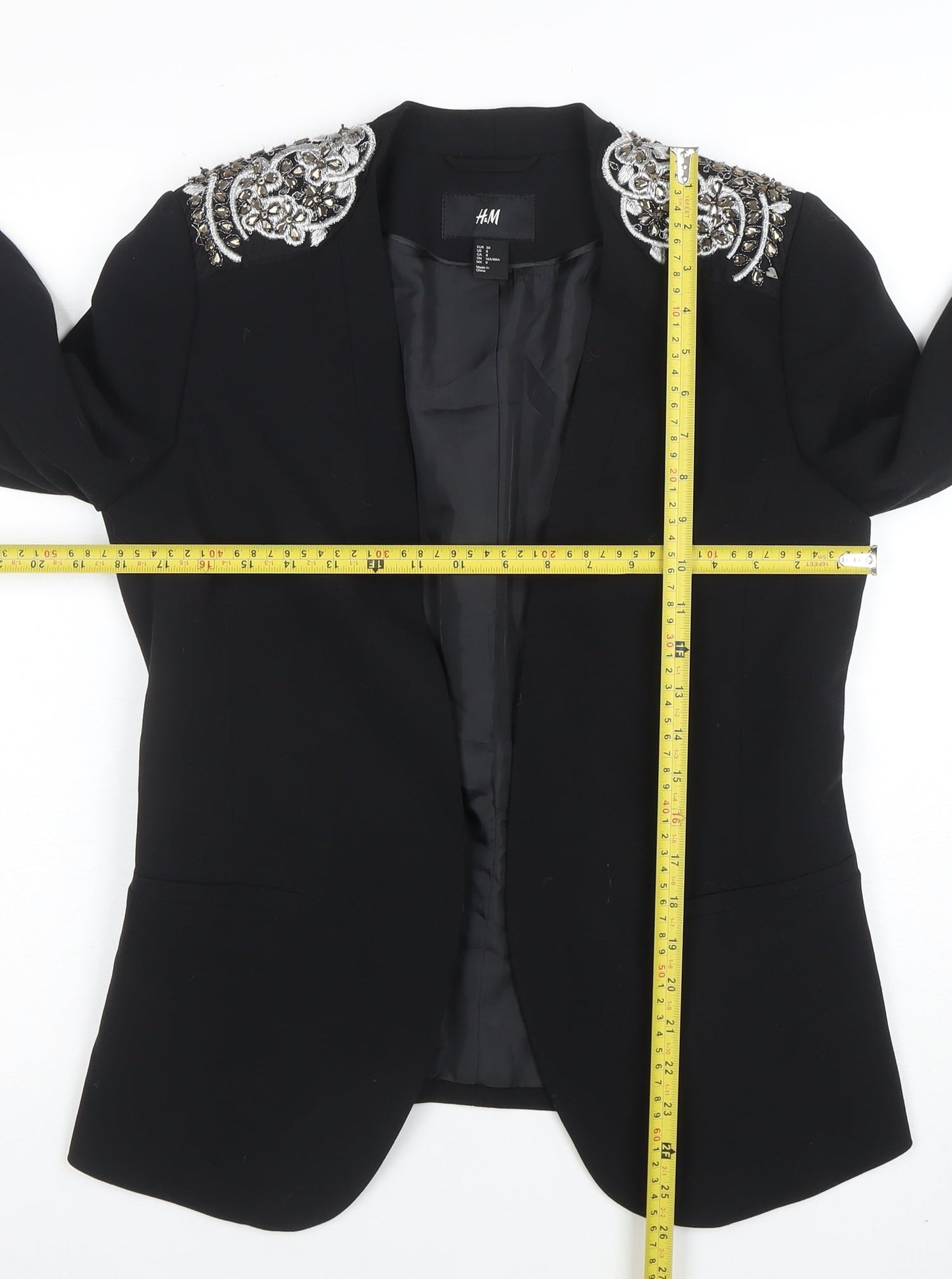 H&M Women's Black Embellished Tuxedo Blazer Size 10