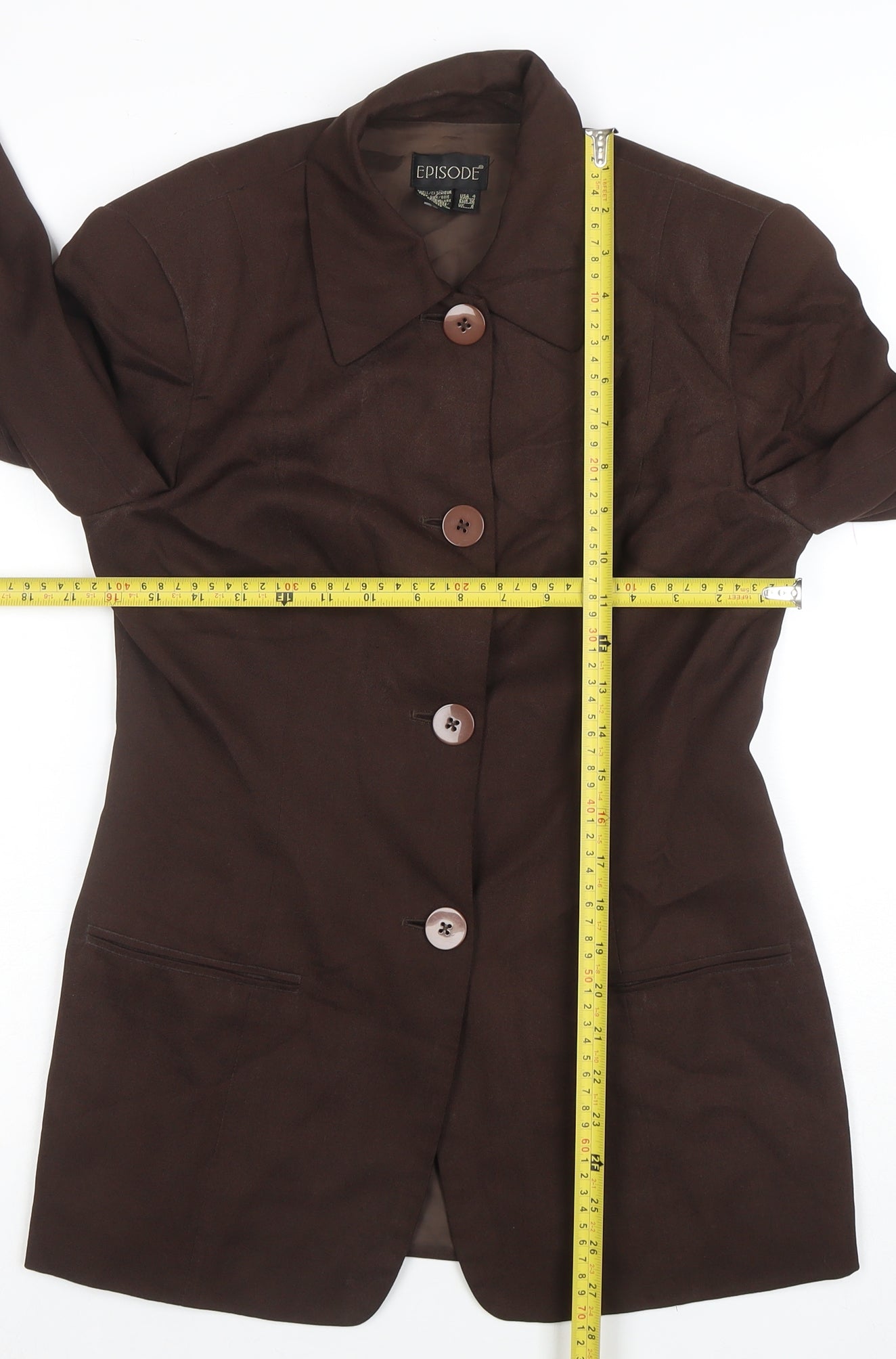 Episode Women Brown Silk Suit Jacket UK 6 Single-Breasted Classic Style
