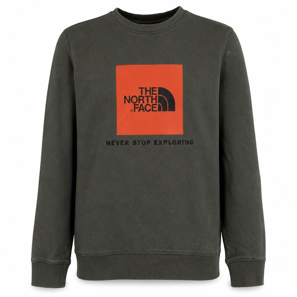 Front view of The North Face boys’ green xl pullover sweatshirt with logo graphic print