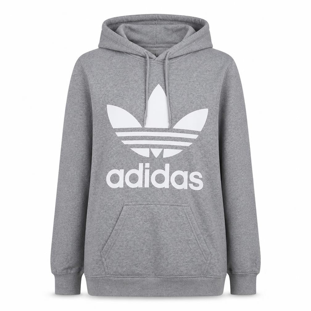 Adidas Women Grey Hoodie UK 12 Pullover Trefoil Logo Sweatshirt