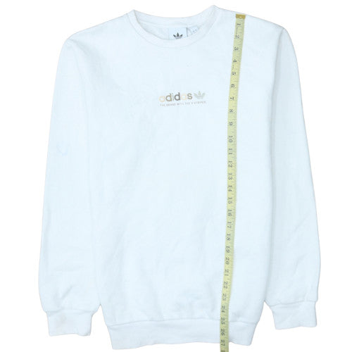 Adidas Men's White Logo Pullover Sweatshirt Crew Neck Fleece M