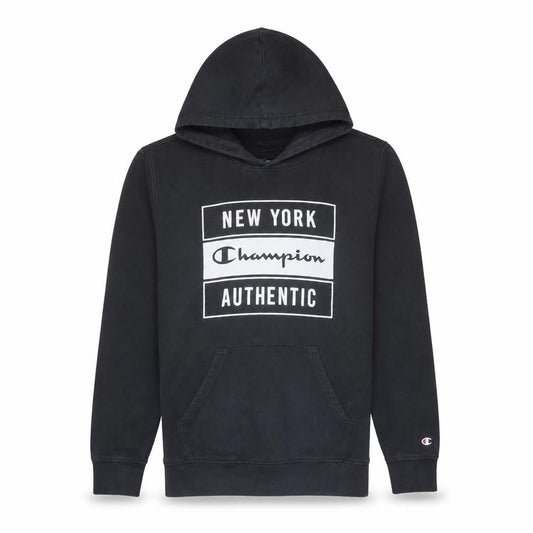 Champion Mens Black Pullover Hoodie Medium Graphic Print Fleece