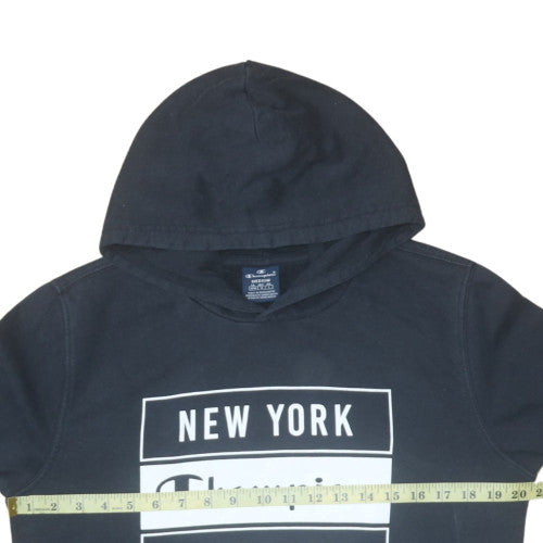 Champion Mens Black Pullover Hoodie Medium Graphic Print Fleece