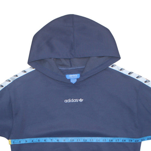 Adidas Mens Navy Blue Small Pullover Hoodie with Logo Trim