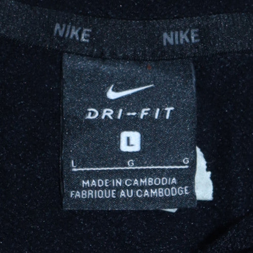 Nike Men's Black Dri-Fit Pullover Hoodie L Sports Logo Sweatshirt