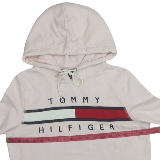 Tommy Hilfiger Women Beige Hooded Pullover Sweatshirt M Cotton Blend