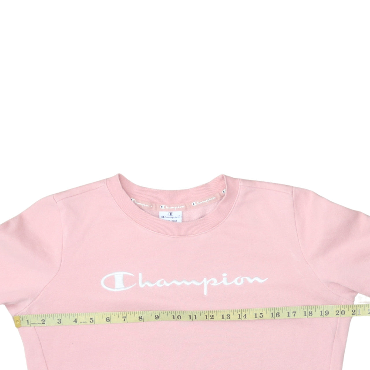 Champion Womens Pink Pullover Sweatshirt Medium Crew Neck Logo Cotton Blend