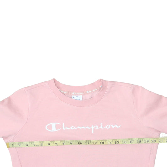 Champion Womens Pink Pullover Sweatshirt Medium Crew Neck Logo Cotton Blend