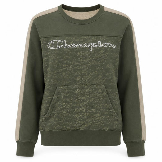 Champion Women’s Green Beige Pullover Sweatshirt L Logo Print Cotton
