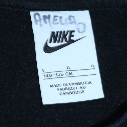 Nike Boys Black Pullover Sweatshirt L 146-156cm Crew Neck Logo Fleece