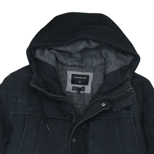 Quiksilver Men’s Black Hooded Parka Jacket Size M Cotton Blend