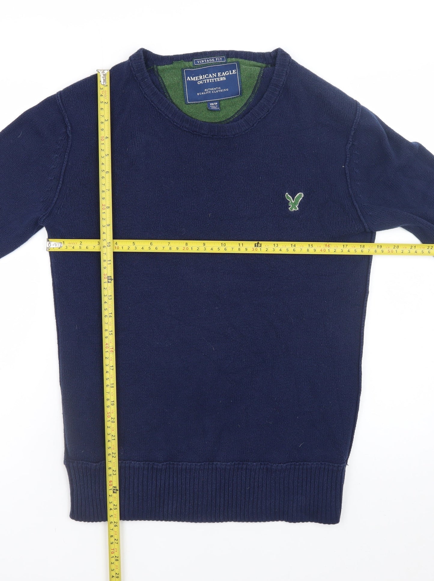American Eagle Outfitters Men's Blue XS Cotton Crew Neck Jumper