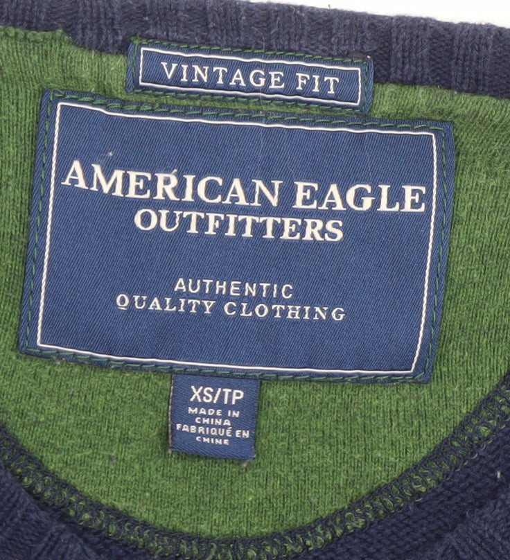 American Eagle Outfitters Men's Blue XS Cotton Crew Neck Jumper