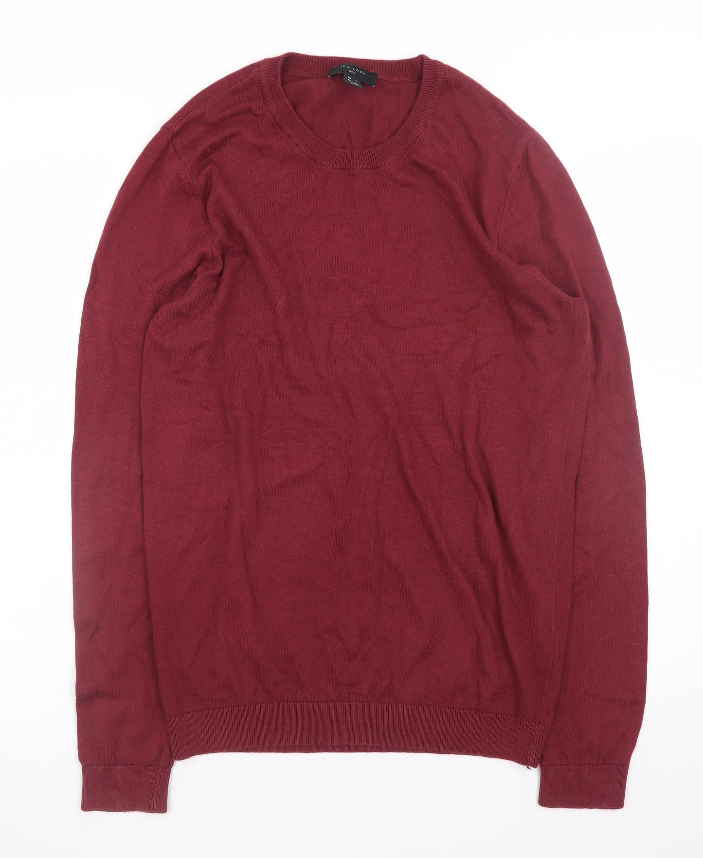 New Look Men Red Cotton Crew Neck Pullover Jumper Size S