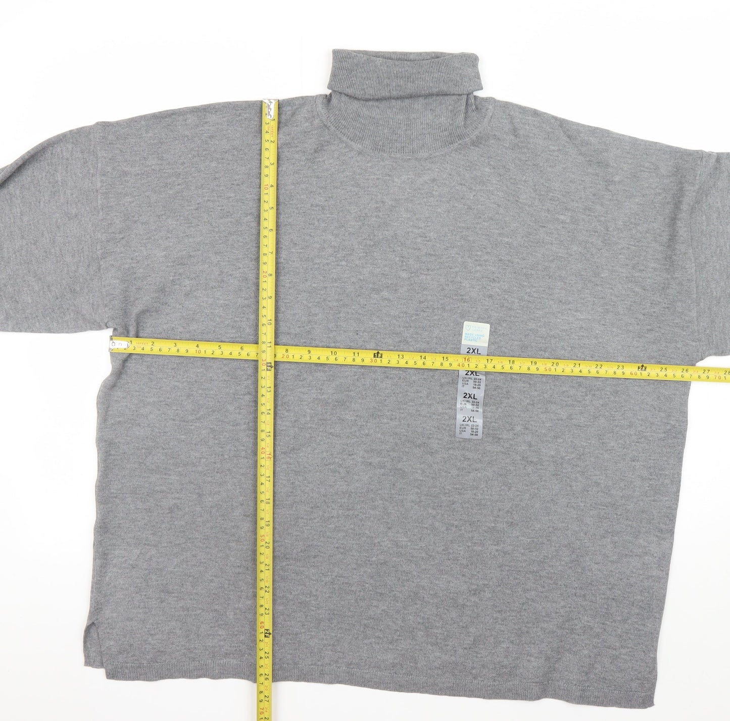 Primark Men's Grey Roll Neck Jumper 2XL Regular Fit Knit Pullover
