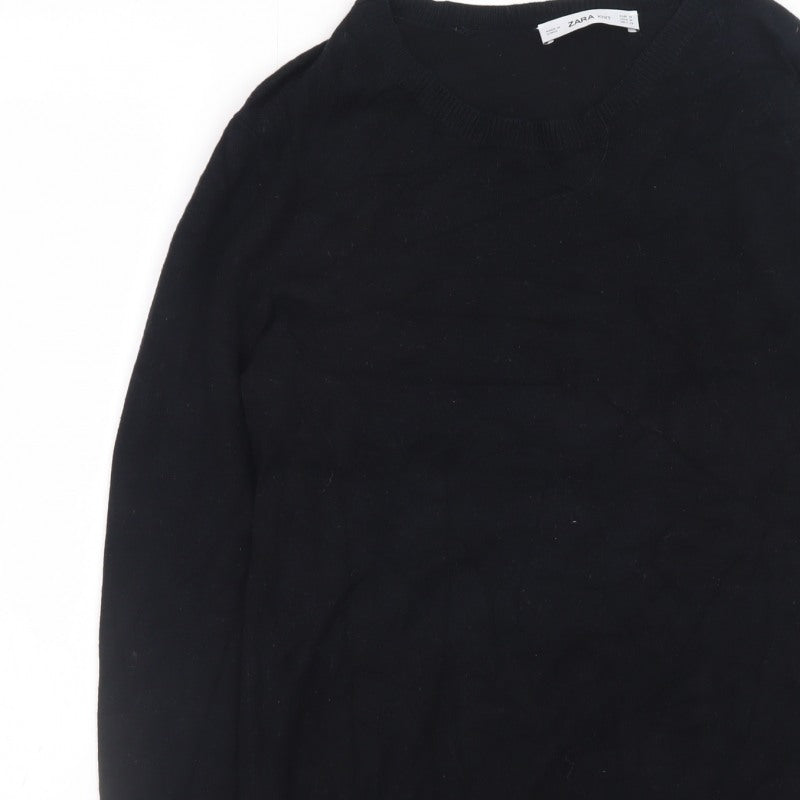 Additional view of Zara Men Black Knit jumper, size M, Crew Neck Long Sleeve