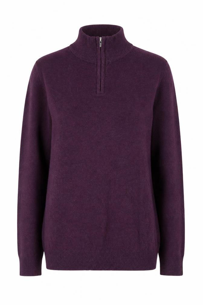Front view of ACW85 Women's Purple 1/2 Zip Cotton Knit Jumper Medium