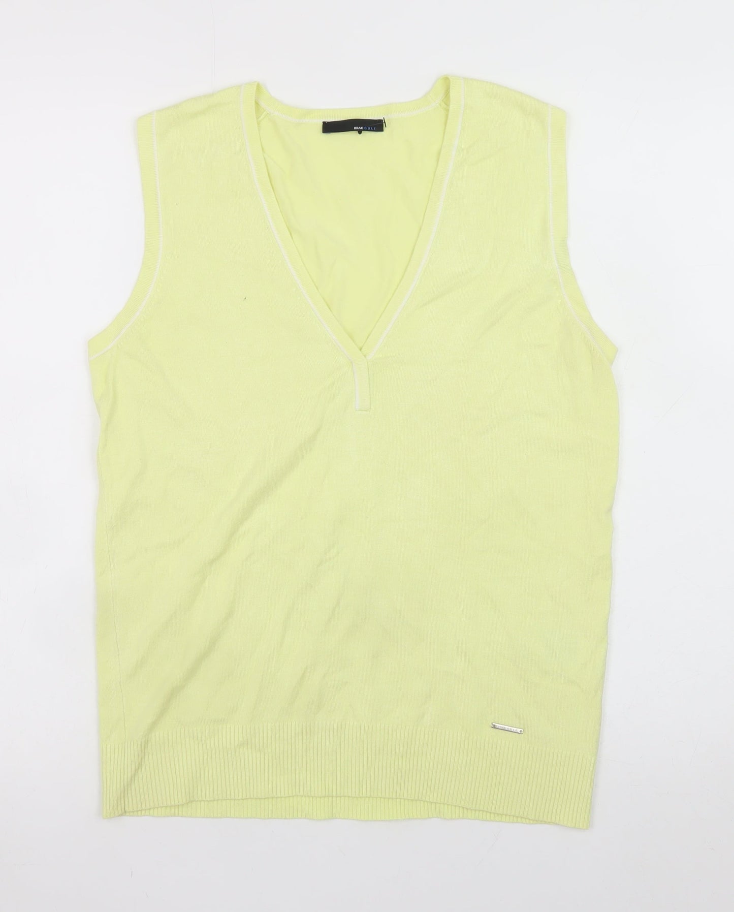 Brax Golf Men's Yellow Sleeveless V-Neck T-Shirt M Viscose Blend