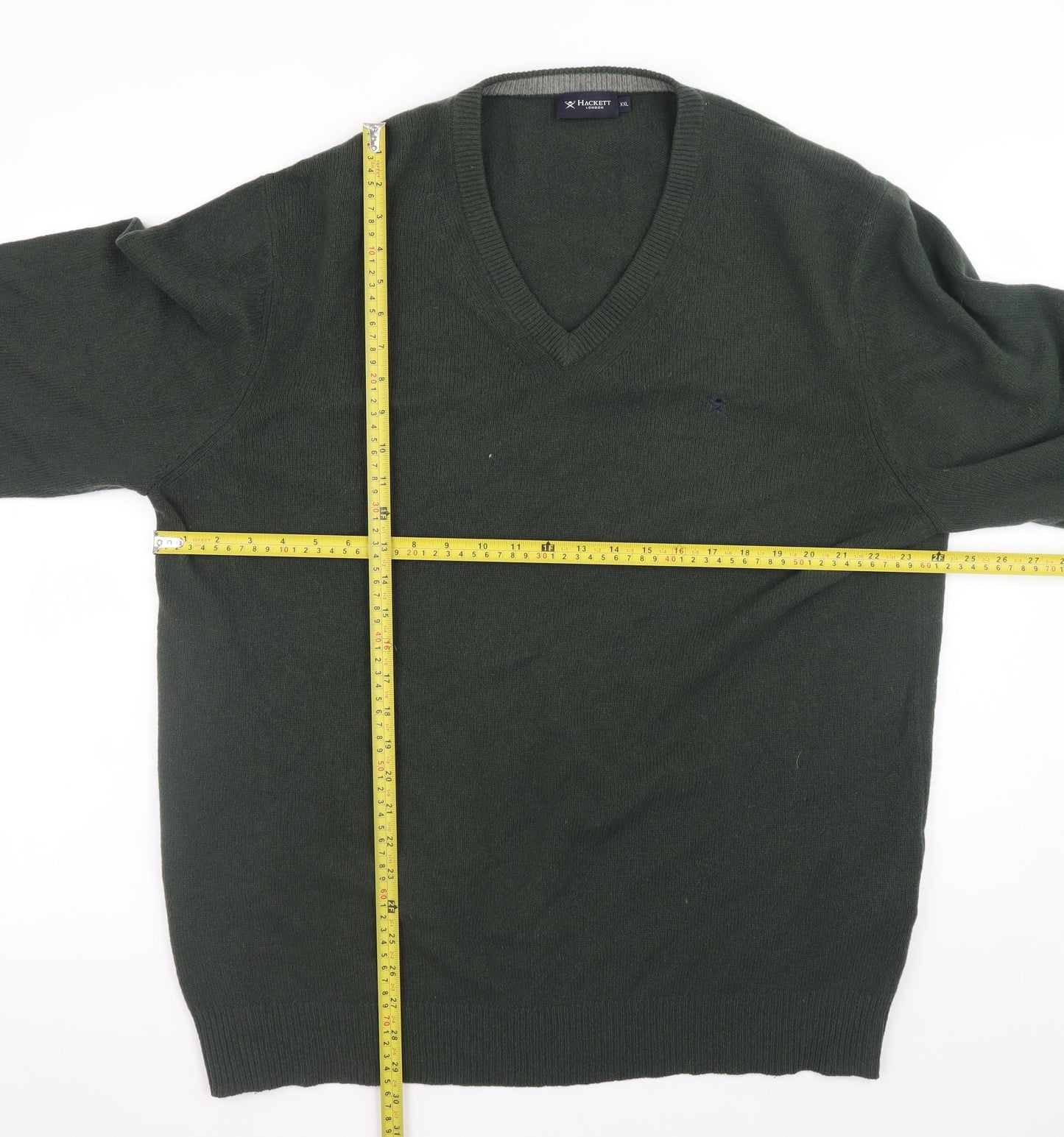 Hackett London Men's Green Wool V-Neck Pullover Jumper 2XL