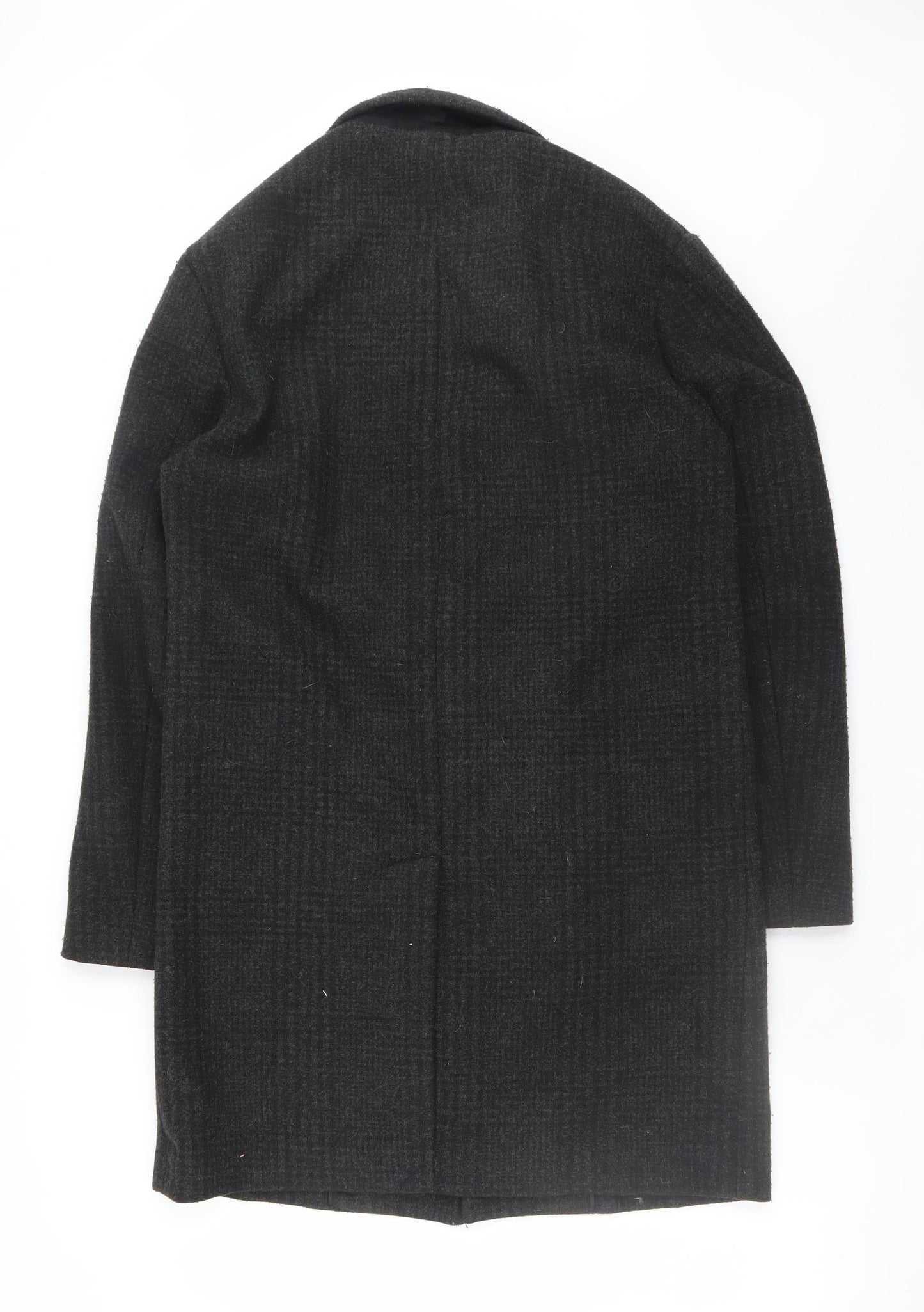 Zara Womens Black Long Check Overcoat Size S Classic Wool Look