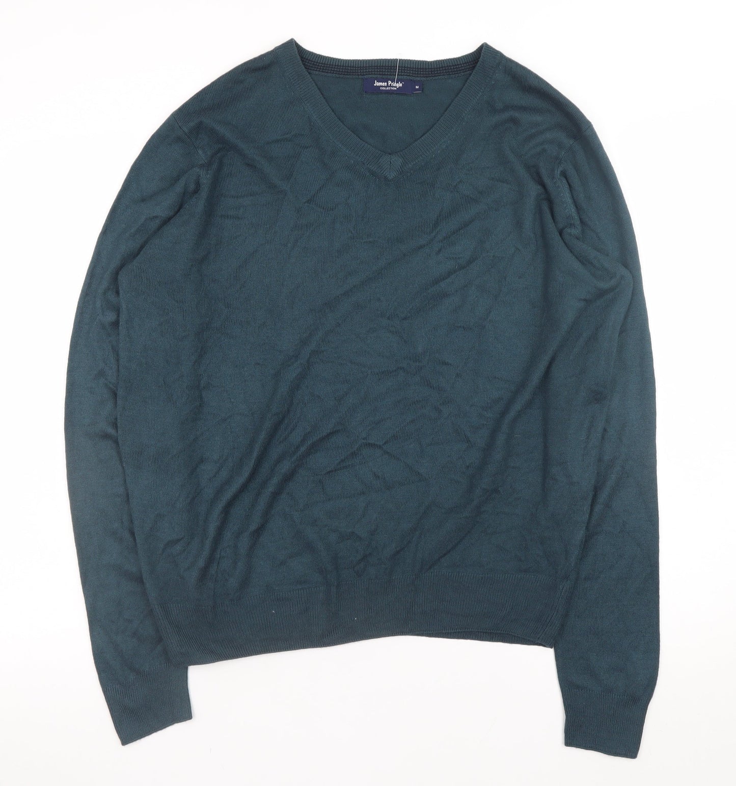 James Pringle Men's Green V-Neck Acrylic Pullover Jumper M