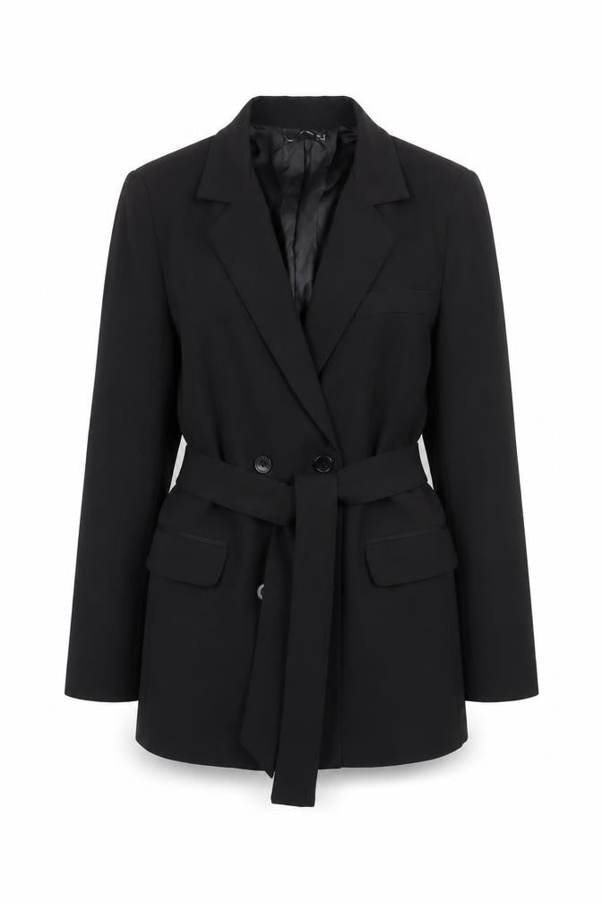 PRETTYLITTLETHING Women's Black Belted Blazer Jacket Size 4