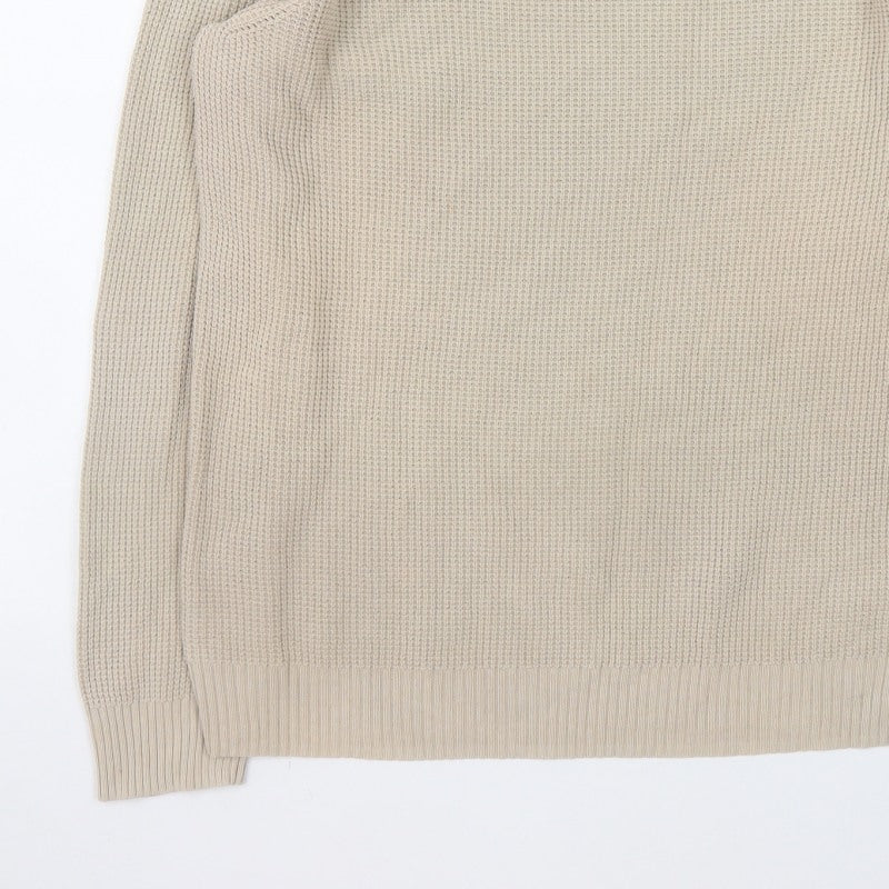 Reiss Mens Beige Waffle Knit Crew Neck Jumper Size L
