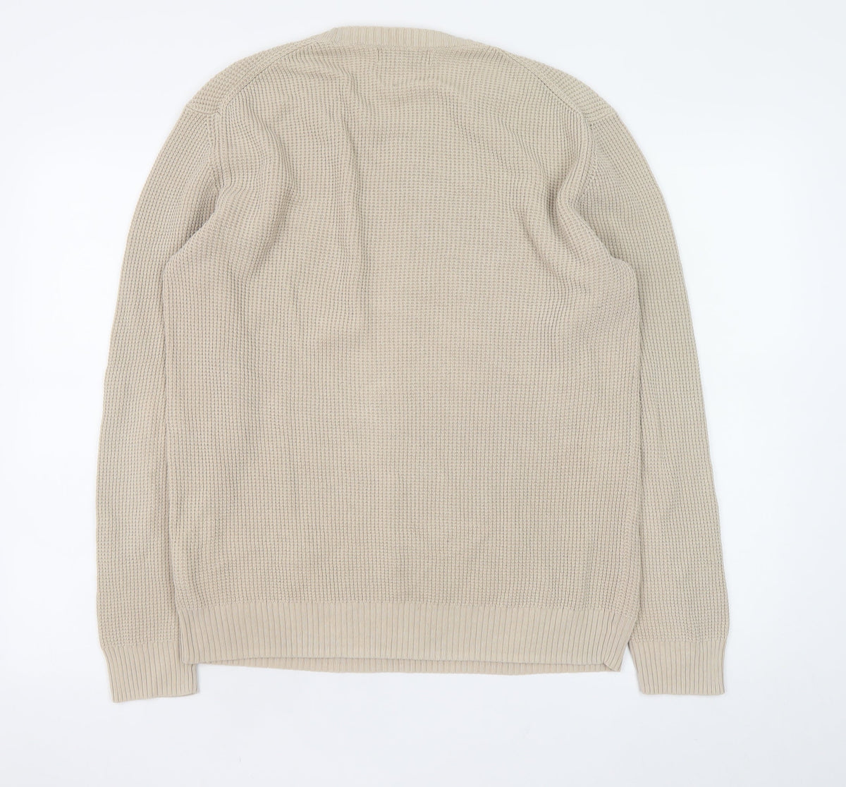 Reiss Mens Beige Waffle Knit Crew Neck Jumper Size L
