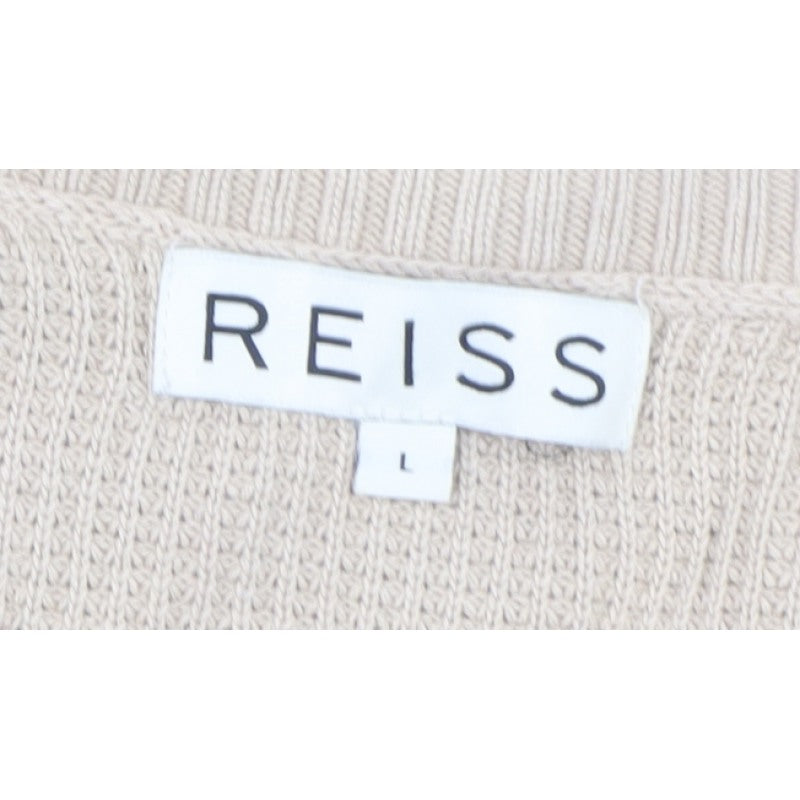 Reiss Mens Beige Waffle Knit Crew Neck Jumper Size L