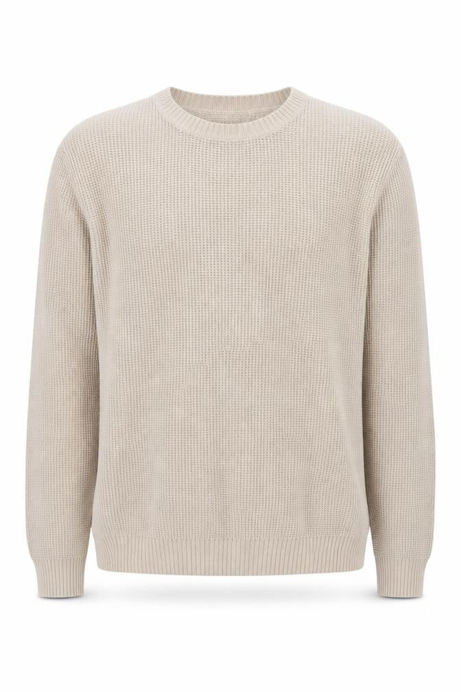 Reiss Mens Beige Waffle Knit Crew Neck Jumper Size L